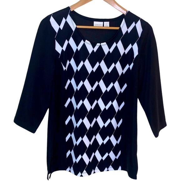 Chico's Tops - Chico's Black and White Geometric 3/4 Sleeves Top Size S